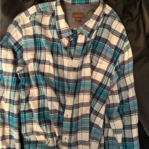Weatherproof Teal and White Plaid Button Down Shirt